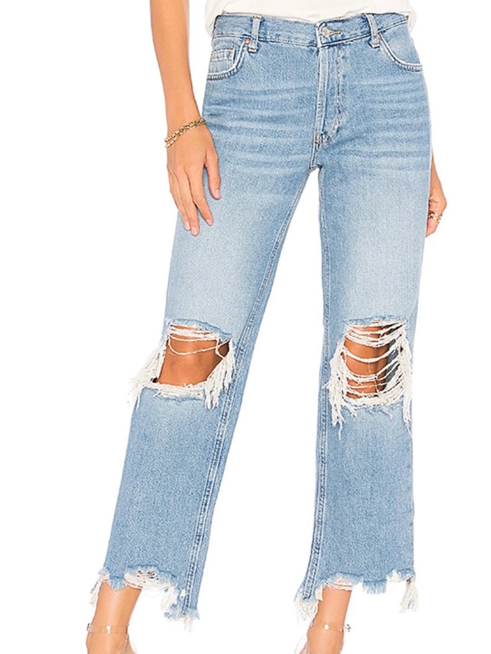 Free People Maggie Mid Rise Straight Leg distressed Jeans